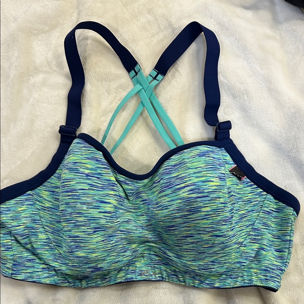 VSX Navy and Teal Striated Support Sports Bra